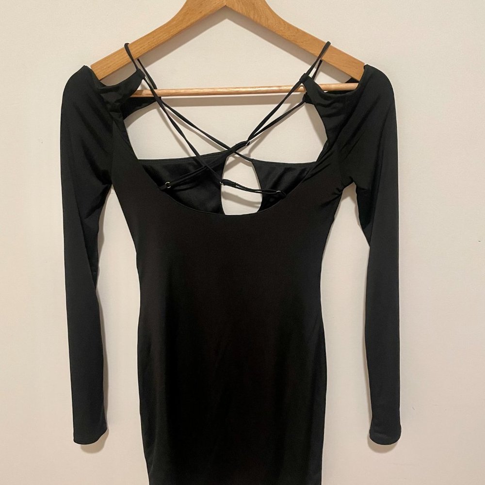Lucy in the Sky Black Bodycon Strappy Cut Out Long Sleeve Sexy Dress Halloween - Picture 3 of 3